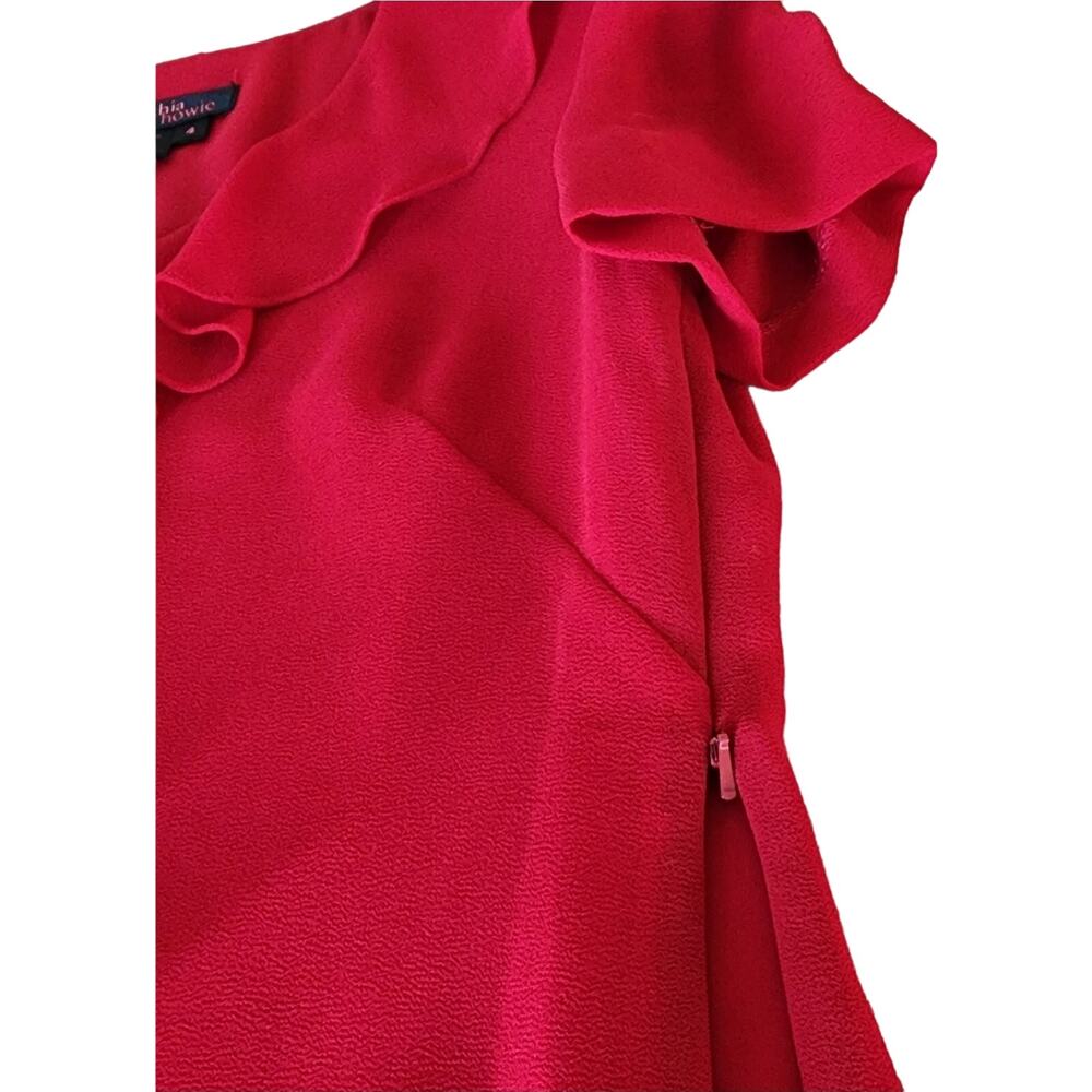 Cynthia Howie VTG Ruffeld Flutter Short Sleeve Red Dress Side Zip Womens Size 4 - Picture 16 of 16